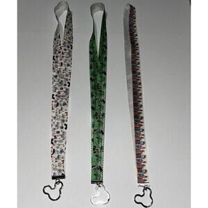 Set of 3 Disney Lanyards Ribbon Mickey Head Key Ring Holiday Small World Icons